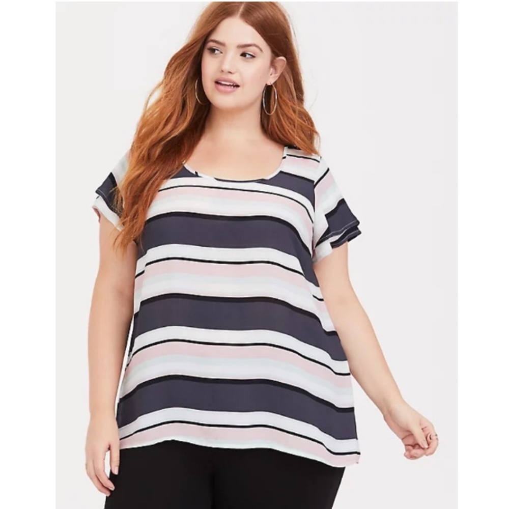 Torrid Multi Stripe Georgette Flutter Sleeve Top - image 1